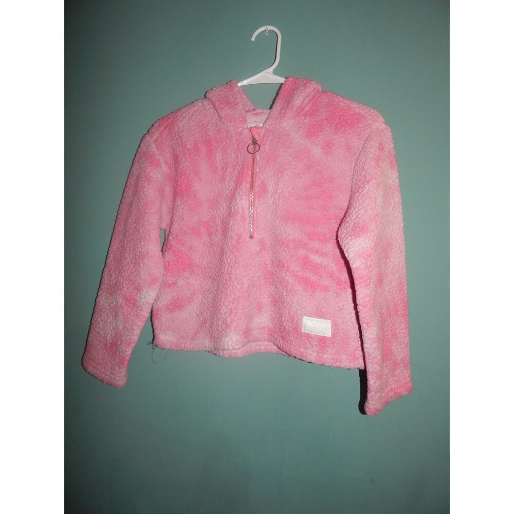 Justice Girls Medium Size 10 Pink Marled Sherpa 1/4-Zip Hooded Sweater w/Pockets